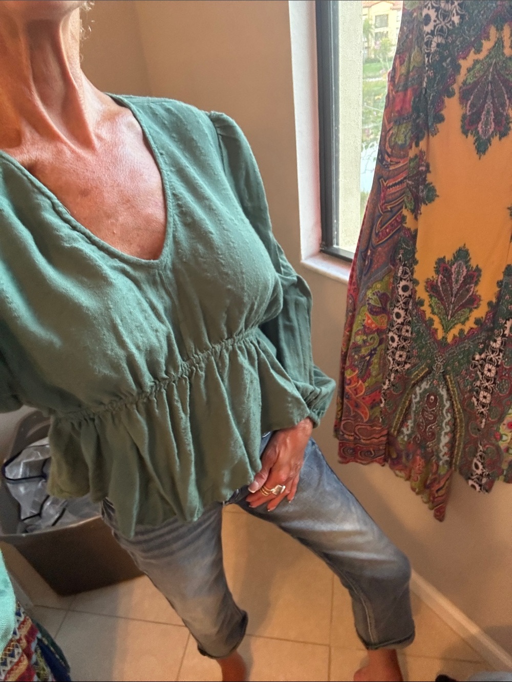 Women's Olive Green V-Neck Peplum Blouse